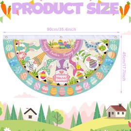 Remagr 6 Pcs Welcome Easter Fan Flags Bunny Egg Easter Bunting Flag Happy Easter Half Half Fan Banner Decoration Semi Circular Flags Decorations Bunting with Grommets for Easter Holiday Outdoor Decor