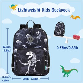 Kids Backpack,VONXURY Lightweight Water-resistant School Backpack for Little Boys Girls Toddler Backpack with Chest Buckle (Black Dinosaur)