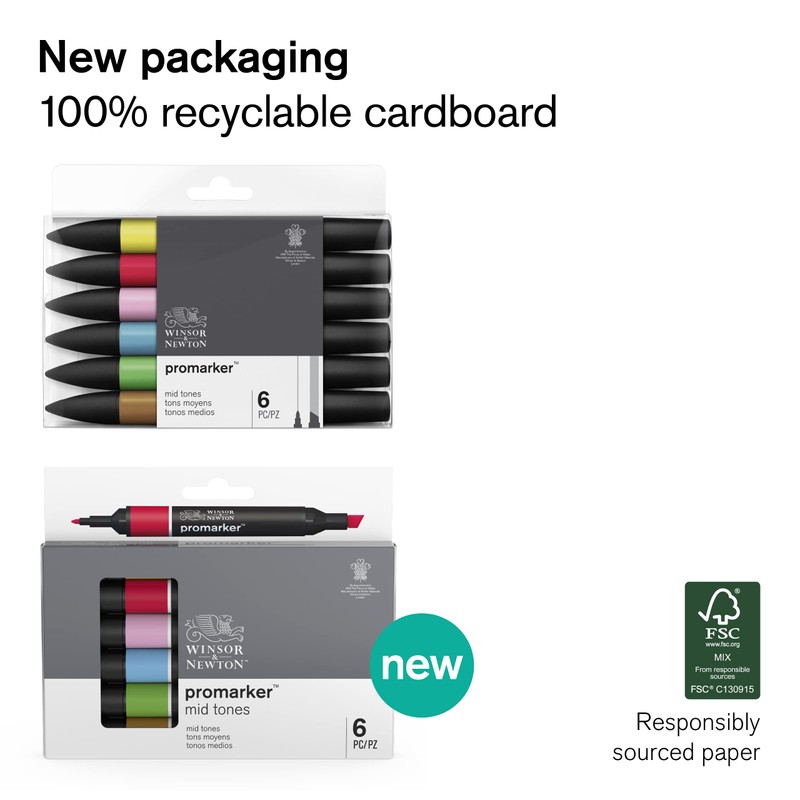 Winsor & Newton, Promarker, Black & Blender, Set of 6,