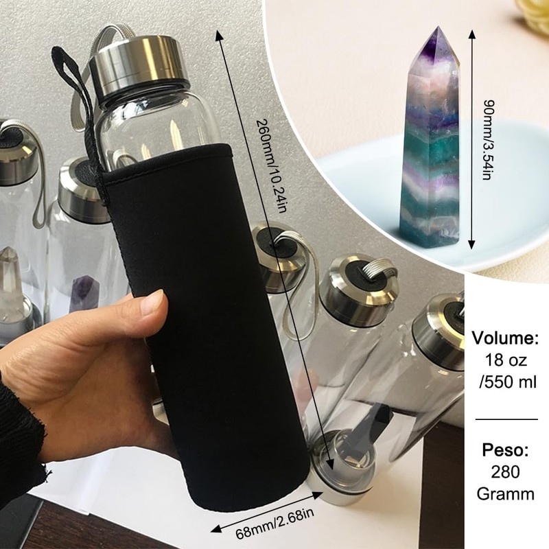 HINATAA Crystal Water Bottle, Removable Healing Natural Quartz Water Bottle,