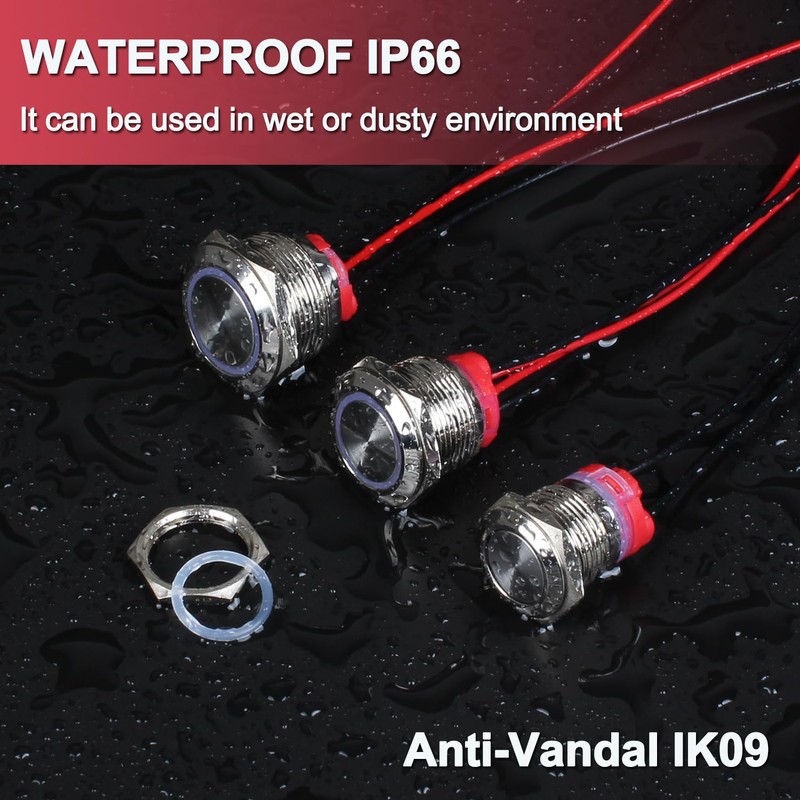 DMWD 2Pcs 16mm Metal Latching Push Button Switch Waterproof 7Amp