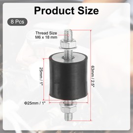 PATIKIL 25x25mm Rubber Studs Shock Absorber, 8 Pcs M6 Rubber Isolator Mounts Cylindrical Anti-Vibration Isolator Mounts with Nuts for Garage Motor Air Compressors Engines (VV Type)