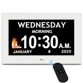 10.1'' Digital Clock, 1280*800p HD Extra Large Display, Dementia Clock For Seniors, 10 Reminders & 6 Alarms, Auto Dimming & DST, Remote Control, Digital Clock With Date, Time, Day Of Week, Whtie