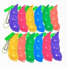 Pack of 12 Squeeze Bean Keyring Fidget Toy, Soybean Fidget Toys, Anti-Anxiety, Party Favour Toy, Classroom Premiums