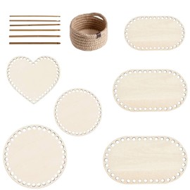 KLEHOPE Pack of 6 Wooden Base for Crochet, Wooden Basket Base for Crochet, 3 Shapes Wooden Base for Crochet Basket with Crochet Hooks, for DIY Basket Knitting and Home Decor