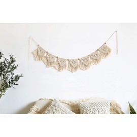 Mkono Macrame Woven Wall Hanging Fringe Garland Banner Bohemian Wall Decor