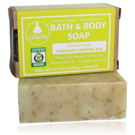 Certified Organic Bath & Body Soap ROSEMARY COMFORT One 3.75 OZ BARGreat for Eczema & Itchy Skin ReliefNo Chemical Perfumes, Fragrances, Sulfates, or Parabens!