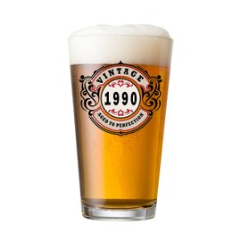 SIRIOKS 35th Birthday Gift for Him Vintage 1990 Birthday Gift for Men, style 16oz beer glass, old man 35 birthday decorations