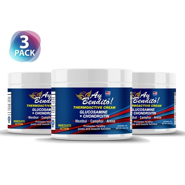 Ay Bendito Thermoactive Cream with Glucosamine + Chondroitin for Faster Pain Relief on Joints and Muscle Function - 4oz Jar (3)