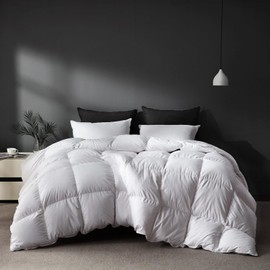 Saisier Goose Feather Down Comforter Oversize King | Premium All Season Duvet Insert | 750 Fill Power | 1200TC Cotton Blend Cover | White 58 Oz Weight | Lightweight & Medium Warmth | 116x96 Inch