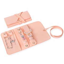 iSuperb Jewellery Box Jewellery Organiser Bag Travel Portable Travel Jewellery Box, PU Leather Mini Rings Jewellery Roll Jewellery Box for Earrings, Necklaces, Travel Rings (Pink)