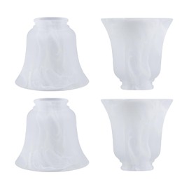 4 Pack Ceiling Fan Light Covers, White Alabaster Transitional Style Replacement Bell Shaped Glass Shade Ceiling Fan Replacement Globes,2-1/8" Fitter Size, 4-5/7" high x 4-5/7" diameter