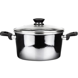 VITREX Granite Noir Metallic, 9.4 inches Ø stockpot with lid, made of black enameled steel, triple-layer non-stick coating with stone effect, suitable for all types of kitchens, cooking pot