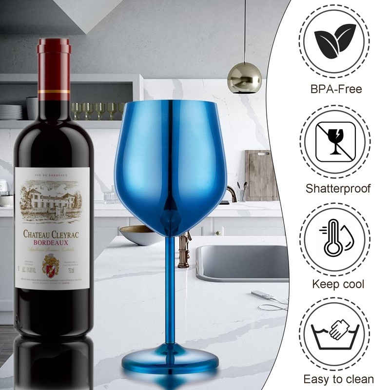 UNISWEET Stainless Steel Wine Glasses Set of 4 Unbreakable Blue