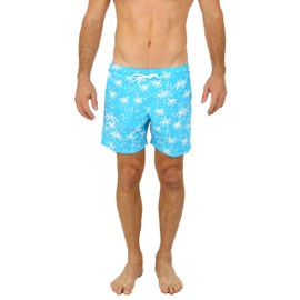 UZZI Men's Swim Shorts Palm Tree Dry Fast Microfiber Trunks 1823 Neon Blue XL