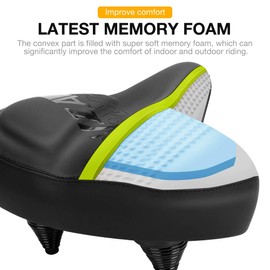 RERUIA Large Bike Seat Comfortable and Wide Saddle Dual Shock Absorbing Exercise Bicycle Seat Leather Cover Waterproof Universal Fit for Outdoor Indoor Cycling Men Women Seniors Replacement Part