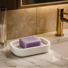 2-Pack Soap Dish with Drain Plastic Sponge Holder Easy Cleaning Soap Saver Tray Caddy Keep Dry Stop Mushy for Shower Bathroom Kitchen (White+Sand)