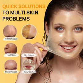 AMOADO Blackhead Remover Mask, Peel Off Face Mask with Vitamin C & Turmeric for Men and Women–Deep Cleansing Nose Facial Mask for Blackheads, Pores & Oil Control with Pimple Extractor and Brush