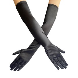 Toumett Long Black Satin Gloves,White Gloves Fancy Dress,Red Gloves Women,Silk Gloves,Stretchy Elbow Length Gloves,for 1920s Style Costume Evening Opera Bridal Party Wedding Prom (Black)