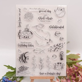 KWELLAM Ocean World Sending You Birthday Fishes Clear Stamps for Card Making Decoration and DIY Scrapbooking 21051508