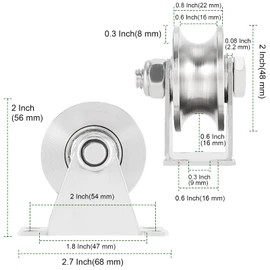 PINGEUI 2 Packs 2 Inches Groove Wheel Pulley, 304 Stainless Steel U-Groove Track Wheel, Heavy Duty U-Type Groove Wheel, Max Load-Bearing Capacity 440 lbs