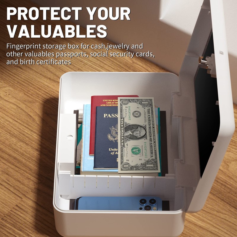 Biometric Fingerprint Storage Box,AICase Portable Cash Jewelry Security Case Lock