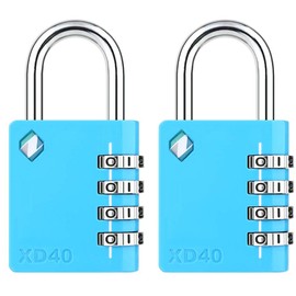 Zarker XD40 4-Digit Combination Padlock, Blue, 2-Pack