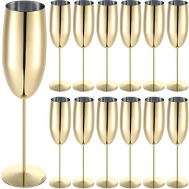 Yinder 12 Pcs Gold Champagne Flutes Bulk 8.5 oz Gold Wine Glasses Stainless Steel Stemmed Flutes with Box Unbreakable Toasting Glasses for Wedding Anniversary Parties Gifts Pool