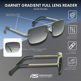 proSPORT Aviator Sunglasses Readers Full Lens Tinted Reading Gradient Grey Lens Gold Frame +1.00 Men Women NOT BIFOCAL
