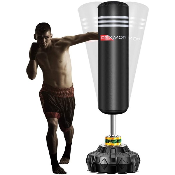 PEXMOR Freestanding Punching Bag Heavy Solid Boxing Bag with Suction Cup Armor Base & Noise Vibration Absorption Device for Adult Youth - Men Stand Kickboxing Bags Kick Punch Bag | Black