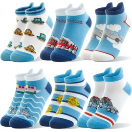 Welwoos Children's Funny Socks Boys Sneaker Socks Colourful Short Children's Socks Cartoon Cotton Toddler Socks 6 Pairs, Auto