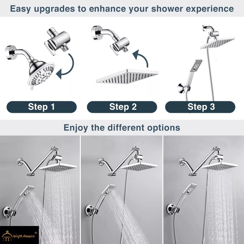 BRIGHT SHOWERS NEW BRIGHT SHOWERS Rain Shower Head with Handheld