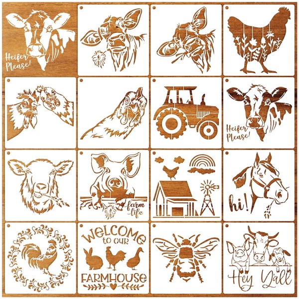 15 Pieces Farmhouse Stencils Reusable Farm Animal Stencils Template Chicken