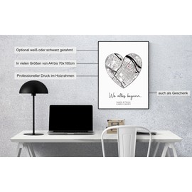 Poster Stadtplan als Herz | Personalisiertes Bild "Wo alles begann" | Geschenk Partner Hochzeit Jahrestag Hochzeit | Minimalisticher Stil Schwarz-Weiß Koordinaten