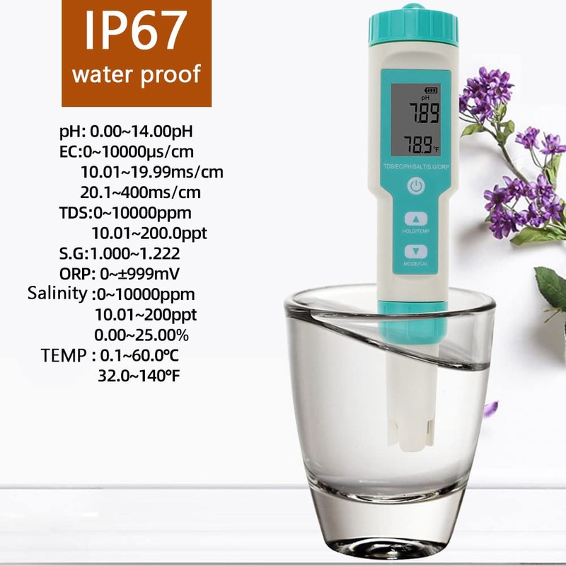 Areyourshop 7 in 1 PH Meter PH/TDS/Temp/EC/Salinity/SG/ORP Meter Digital, pH