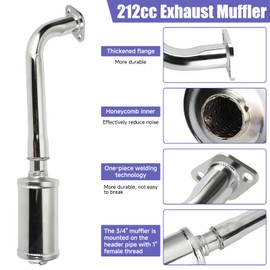 CILOYU 212 Carburetor Exhaust Header Muffler Stage 2 Kit Replacement for Predator 212 224 196cc 200cc 6.5HP Engine Coleman CT200U CT200U-EX BT200X Baja Warrior MB200 Axis M200 Mini Bike Go Kart Parts