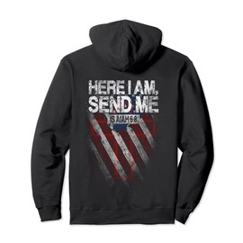 Here I Am Send Me American Flag Cross Isaiah 6:8 Bible Verse Pullover Hoodie