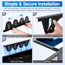 Stainless Steel Stove Gap Covers, Stove Gap Guard, Heat Resistant, Easy to Clean, Fits Stove & Countertop Gaps, Adjustable Length 13.8" to 27.5", Width 0.79" (Black)