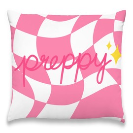 Xolytar Preppy Aesthetic Throw Pillow Covers Decor Gifts for Teen Girls, Pink Checkerboard Script Decorative Decor Pillows Covers for Couch Sofa Dorm Bedroom, Cute 18x18 Pillow Cover Cases