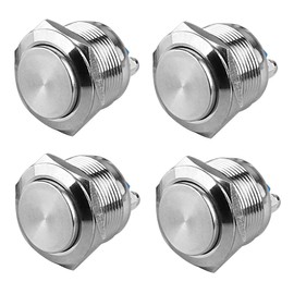 GUUZI Pack of 4 22 mm 2A 12V/24V/125V/250V Waterproof Momentary Push Button with Screw Terminals, Stainless Steel Push Button (High Head)