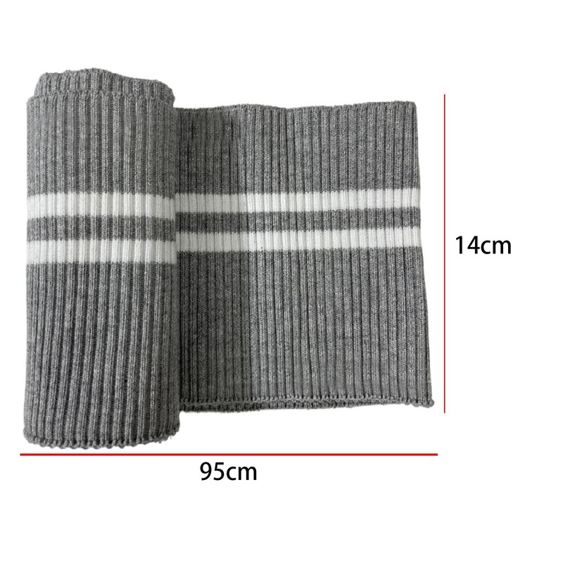 1pc Grey Ribbing Fabric Polyester Elastic Ribbed Cuffs White Stripes