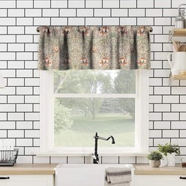 SHElifestyle William Morris Vintage Floral Window Valance Curtain, Colorful Boho Flower Retro Botanical Plant Window Treatment Valances for Kitchen Living Room Café Décor 54'x18', 1 Panel