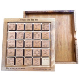 Mosaic Tic Tac Toe – Get 3 or 4 in a Row. Come with Base, Cover & Internal Grid. USA Made
