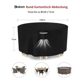Dokon Cover for Garden Furniture, Waterproof, Winterproof, 420D Oxford Fabric, Windproof, Anti-UV Tarpaulin, Lounge Furniture Sets, Seating Set, Garden Table, Protective Cover, Round, Diameter 128 x