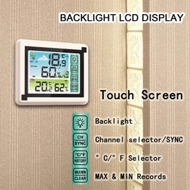 Digital Thermometer/Hygrometer, Indoor, Outdoor Sensor Included, LCD Large Screen, Color Screen, Easy to Read Backlight, Maximum Temperature and Humidity Display, Temperature Trend Display, Can Be Placed Only, Includes Magnet, Temperature Management, Cou