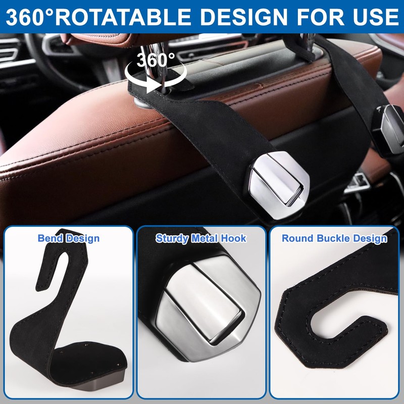 yimoyop 2 Packs Suede Car Purse Hooks Behind Seats with