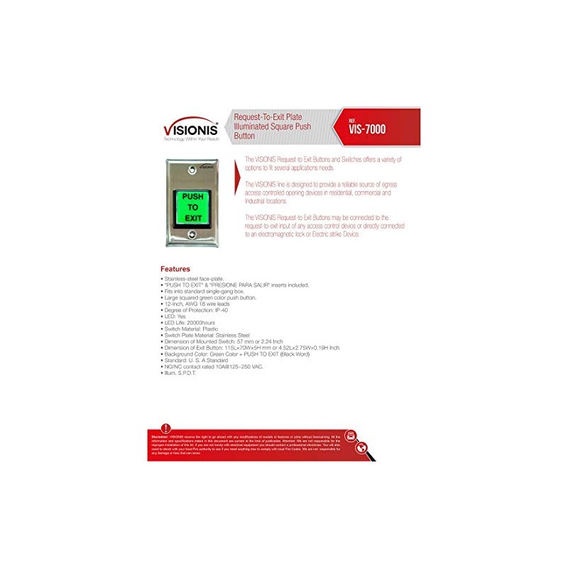 Visionis 2 Pack FPC-7491 VIS-7000 Green Square Push to Exit