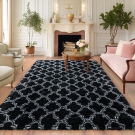 Dssimo 5x7 Area Rugs for Living Room, Plush Thick Carpets for Boy and Girls Room, Modern Soft Shag Rug for Bedroom, Non Slip, Large Indoor Carpet for Nursery Dorms Home Decor Aesthetic, Black
