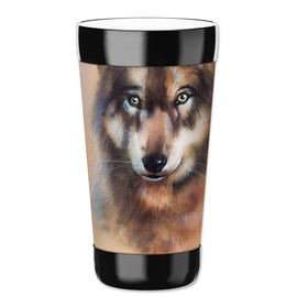 Mugzie 16-Ounce Tumbler Drink Cup with Lid and Removable Insulated Wetsuit Cover - Wolves & Indian Chief