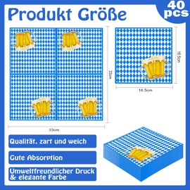 Oktoberfest Servietten, Wentsent 40 Stück Bayrische Servietten, Blau Weiß Servietten Oktoberfest Deko Servietten Tischdeko Party Dekoration für München Bierfest Oktoberfest Party